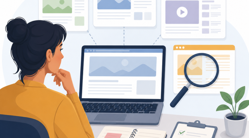 Ilustrasi membandingkan beberapa sumber online dengan catatan sederhana