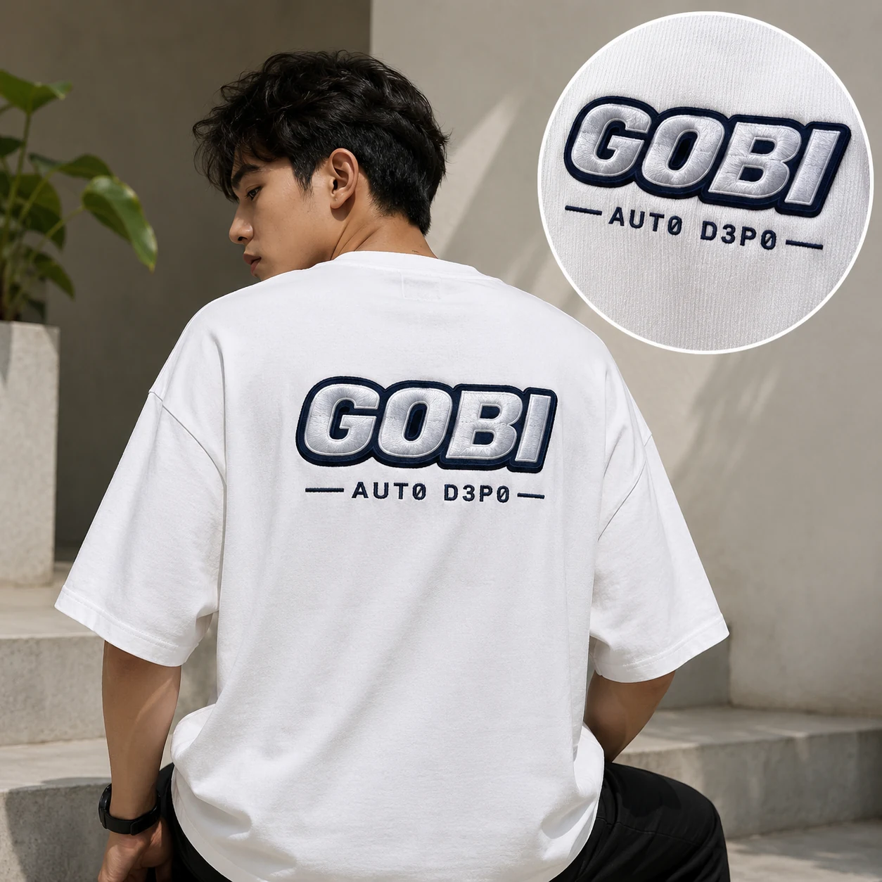 Kaus oversize putih GOBI merchandise bordir AUTO D3P0