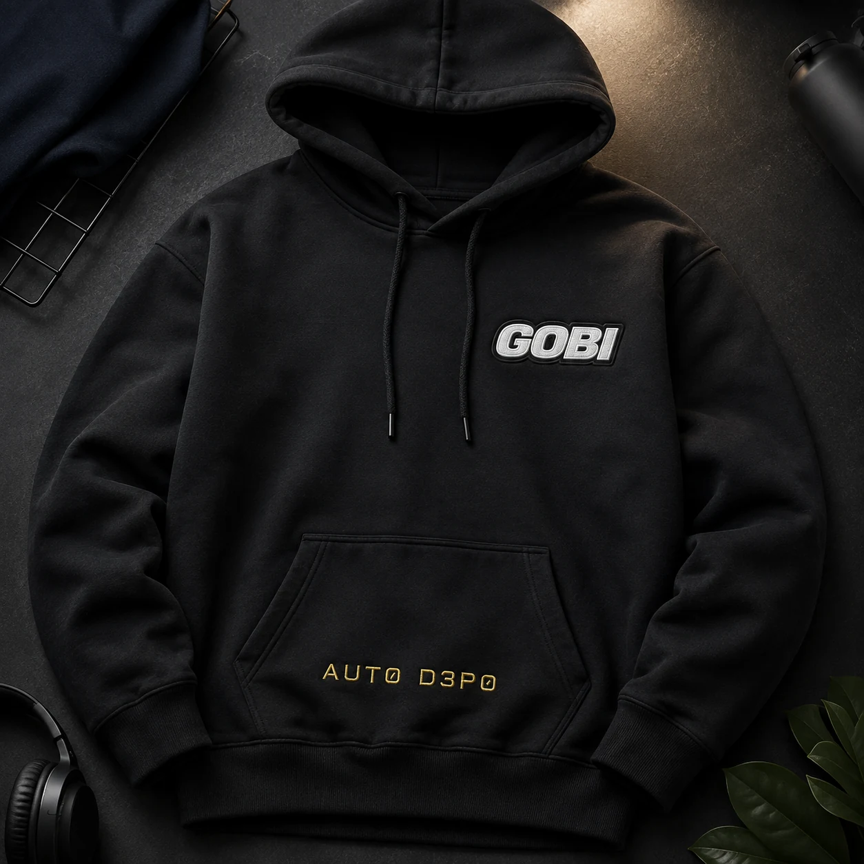 Hoodie hitam GOBI merchandise bordir AUTO D3P0