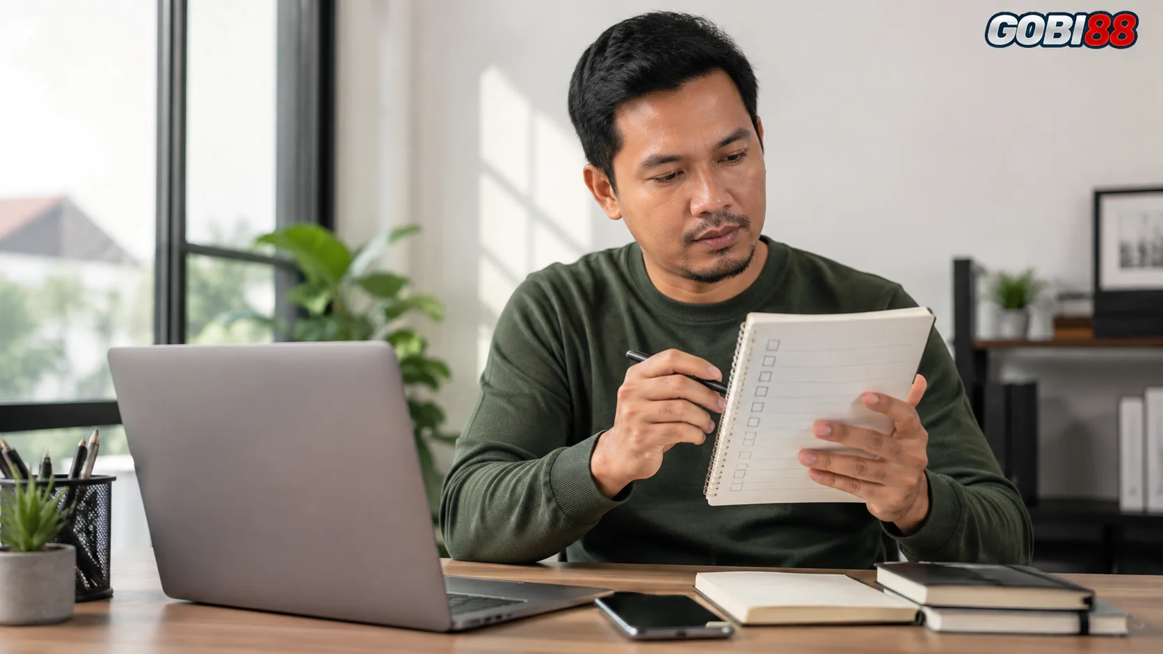 Ilustrasi GOBI88 Daftar tentang pembaca yang memeriksa informasi melalui laptop dan ponsel.