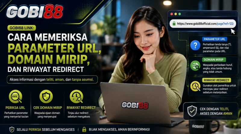 Ilustrasi pemeriksaan parameter URL, domain mirip, dan riwayat redirect GOBI88 Link