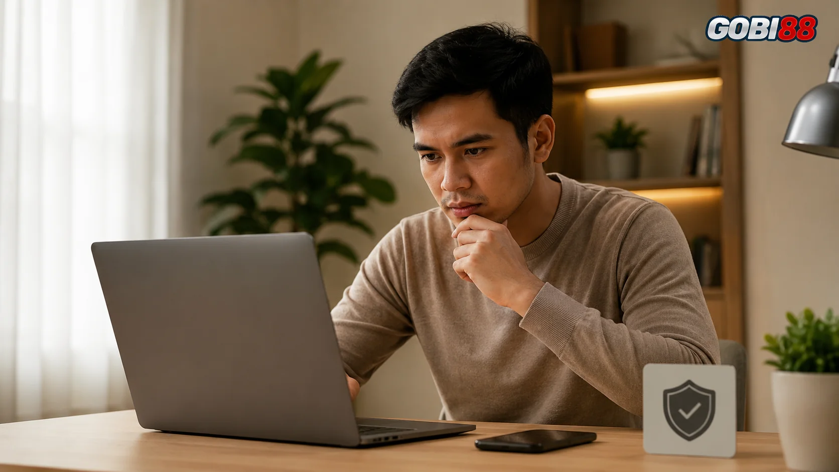 Ilustrasi GOBI88 Login tentang pemeriksaan keamanan akses melalui laptop dan ponsel.