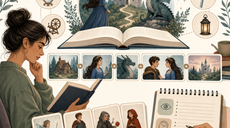 Ilustrasi membaca tema visual karakter dan narasi dalam artikel