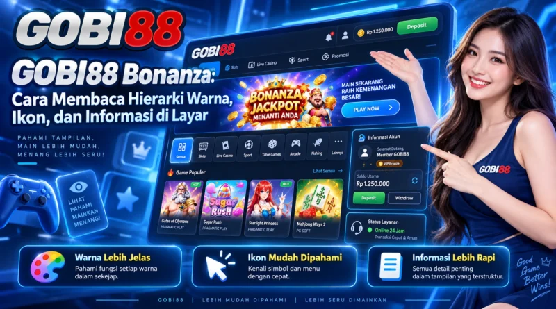 GOBI88 Bonanza hierarki warna, ikon, label, dan informasi di layar